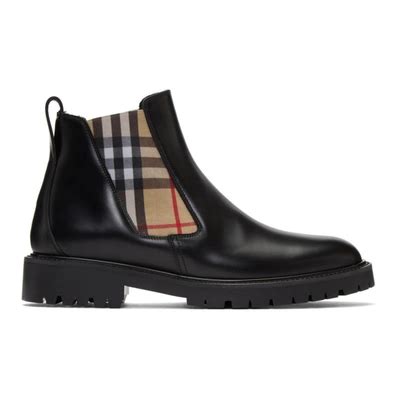 burberry boots size 9.5|Check Panel Leather Chelsea Boots in Black .